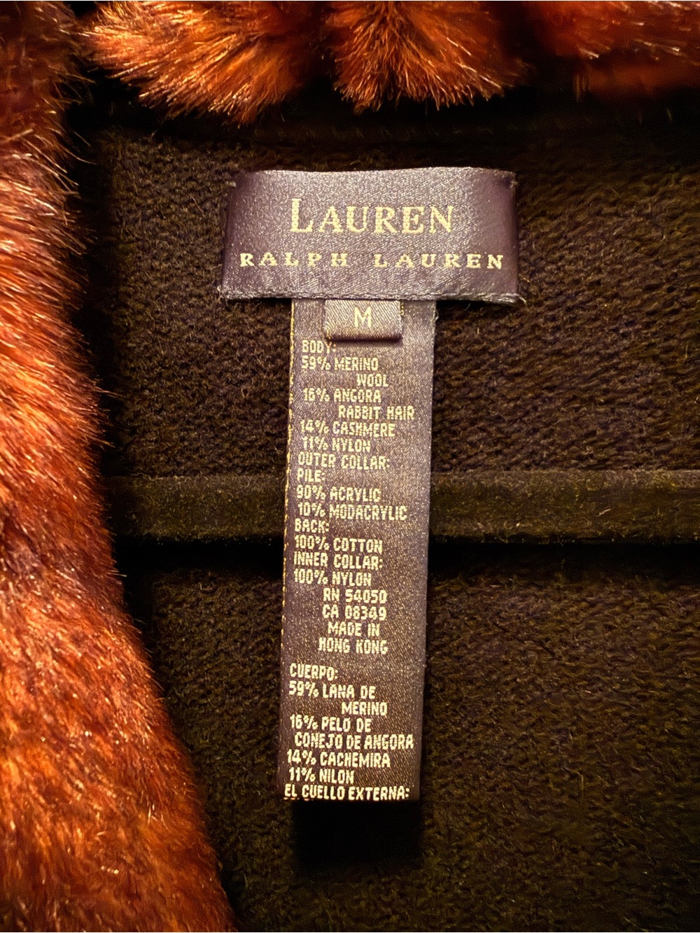Lauren Ralph Lauren Brown Faux Fur Collar Cable Knit Cardigan - Picture 2 of 10